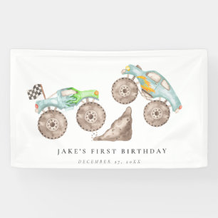 Charming Monster Truck Bash Birthday  Banner