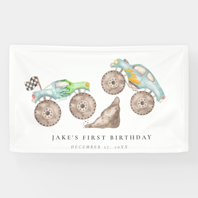 Charming Monster Truck Bash Birthday  Banner (Horizontal)