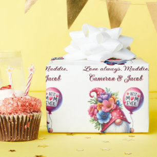 Charming Mother's Day Gnome Personalised Best Mum Wrapping Paper