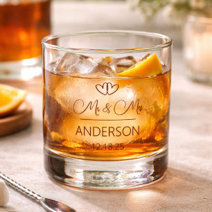 Charming Mr and Mrs Custom Names Wedding Favour Whiskey Glass