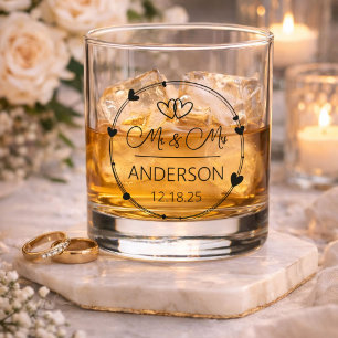 Charming Mr and Mrs Custom Names Wedding Favour Whiskey Glass
