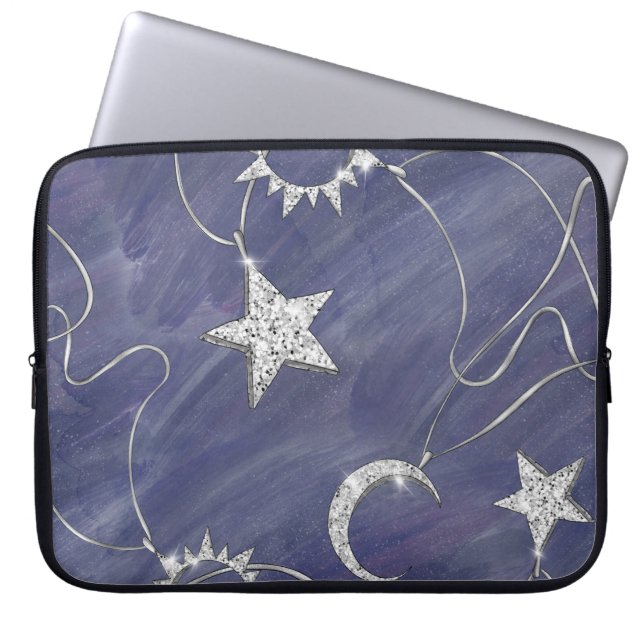Charming Mystique | Silver Moon Stars Sun Amulet Laptop Sleeve (Front)