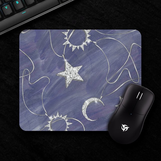 Charming Mystique | Silver Moon Stars Sun Amulet Mouse Pad (Creator Uploaded)