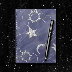 Charming Mystique   Silver Moon Stars Sun Amulet Notebook
