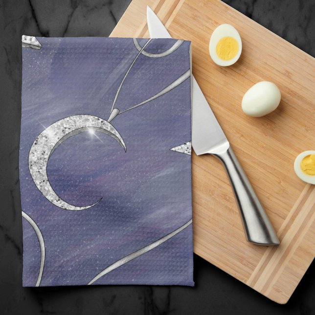 Charming Mystique | Silver Moon Stars Sun Amulet Tea Towel (Creator Uploaded)