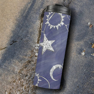Charming Mystique Silver Moon Stars Sun Amulet Thermal Tumbler