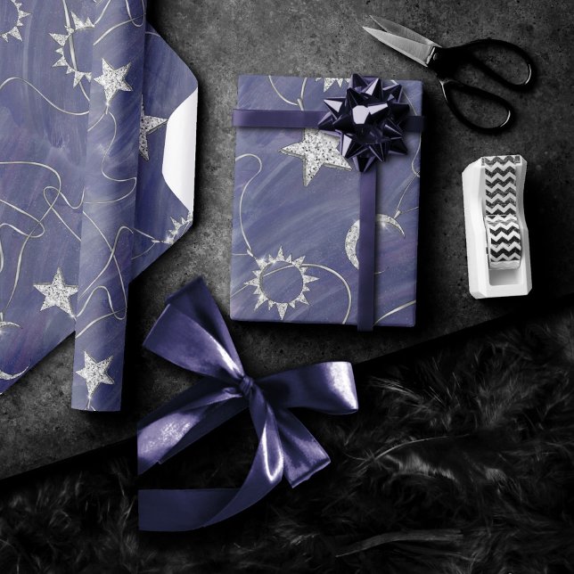 Charming Mystique | Silver Moon Stars Sun Amulet Wrapping Paper (Creator Uploaded)