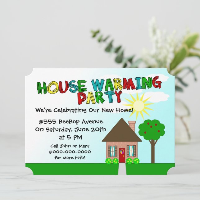 Charming Naive Art House Warming Party Invitation (Standing Front)