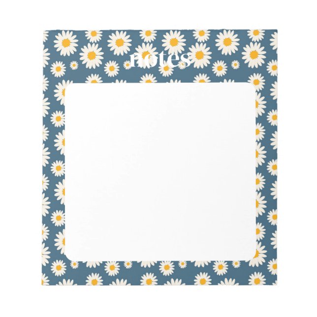 Charming Navy and White Daisy Pattern Notepad (Front)
