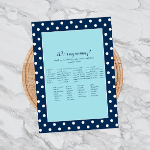 Charming Navy Blue Bow Who's My Mummy Shower Game Invitation