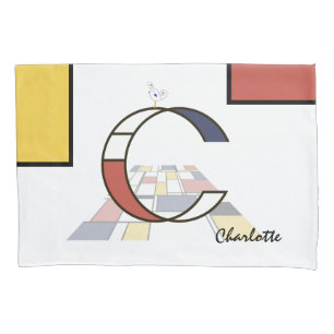 Charming Neoplasticism Art Monogram. Letter C Pillowcase