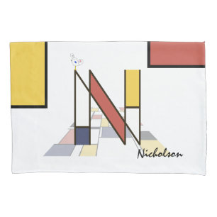 Charming Neoplasticism Art Monogram. Letter N Pillowcase