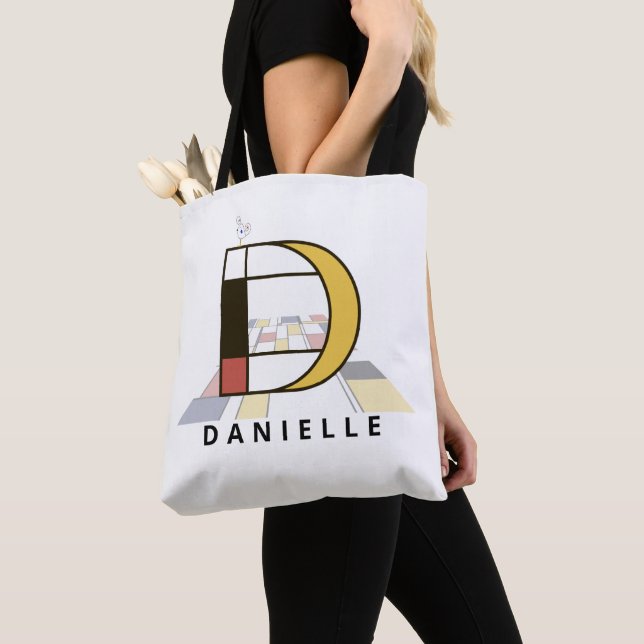 Charming Neoplasticism Style Monogram. Letter D Tote Bag (Close Up)
