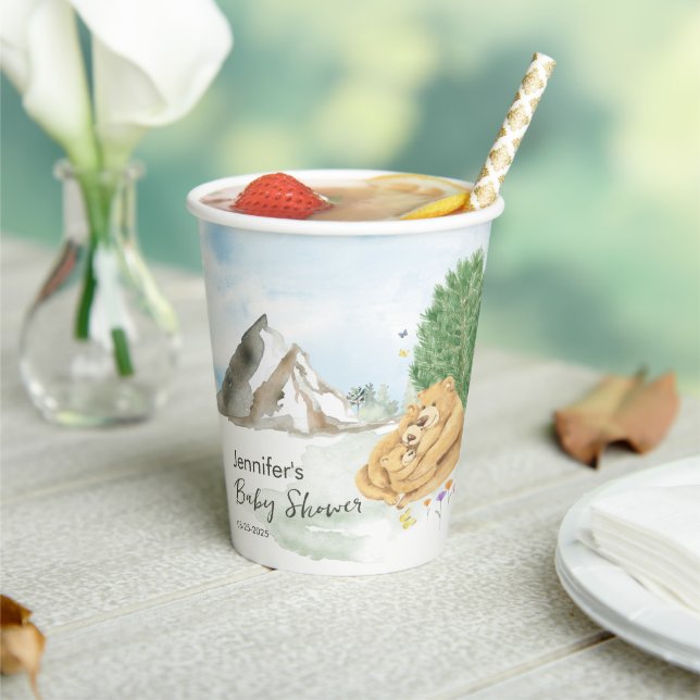 Charming Neutral Forest Bear Baby Paper Cups (Insitu)