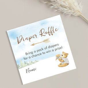 Charming Neutral Woodland Bear Diaper Raffle Enclosure Card