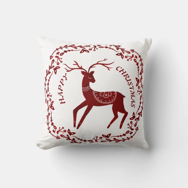 Charming Nordic inspired Christmas reindeer. Edit Cushion (Front)
