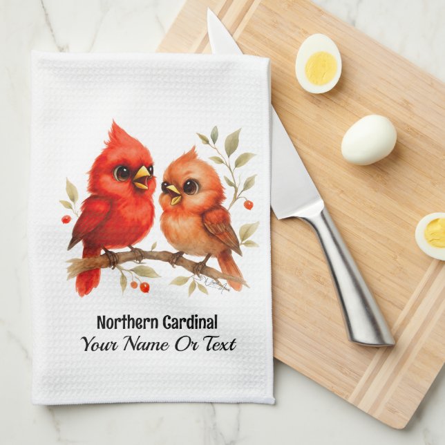 Charming Northern Cardinal  Tea Towel (Quarter Fold)