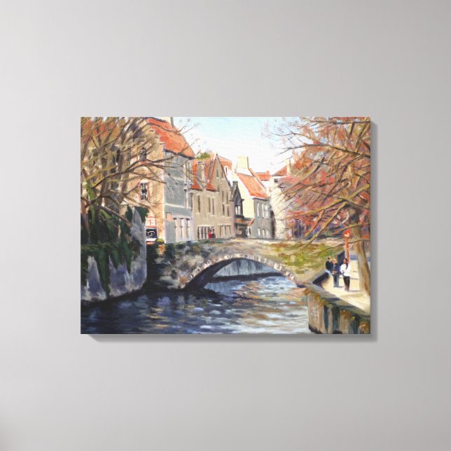 Charming Old Bridge Over Canal in Scenic Bruges Ca Canvas Print (Front)