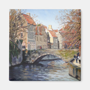 Charming Old Bridge Over Canal in Scenic Bruges Magnet