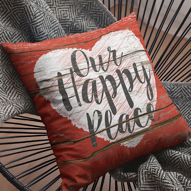 Charming Our Happy Place Quote Heart Cushion (Creator Uploaded)