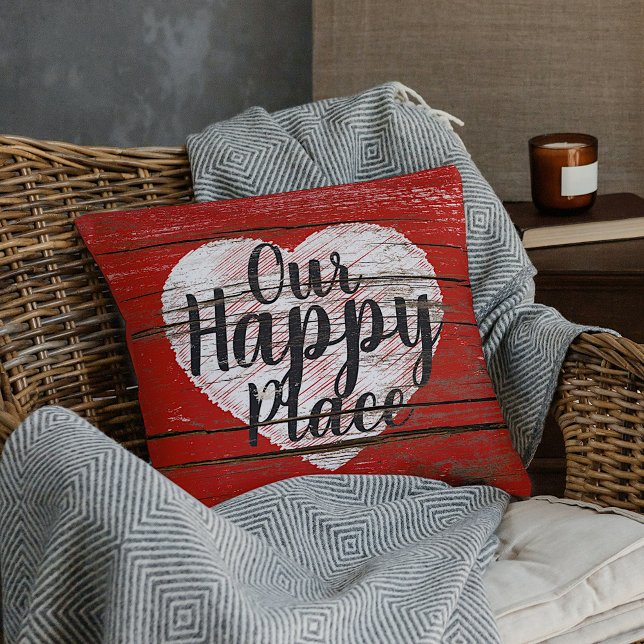 Charming Our Happy Place Quote Heart Throw Pillow (Creator Uploaded)