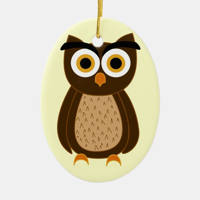 Charming Owl Illustration Ceramic Tree Decoration (Front)
