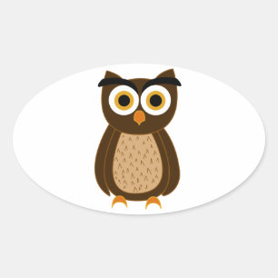 Charming Owl Illustration Oval Sticker