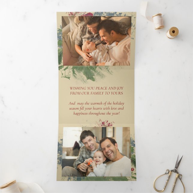 Charming Paint Christmas | Red Blue Green 3 Photo Tri-Fold Holiday Card (Inside)