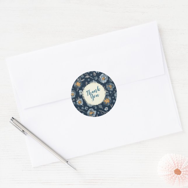 Charming Painted Poppy Floral Thank You Classic Round Sticker (Envelope)