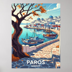 Charming Paros Greece harbour scene Poster
