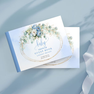 Charming Pastel Blue Peonies Baby Shower Guestbook