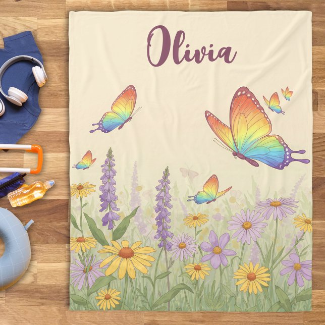 Charming Pastel Butterfly Meadow Fleece Blanket (Creator Uploaded)