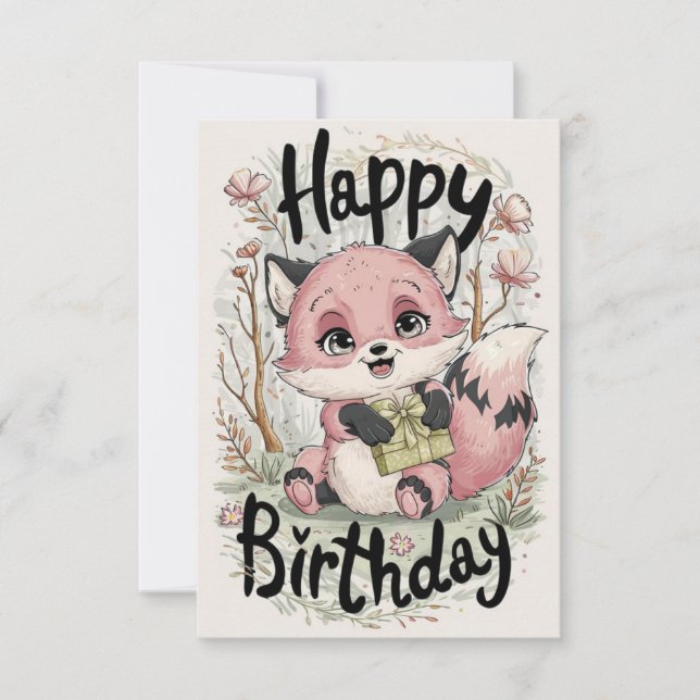 Charming Pastel Fox Birthday Card (Front)
