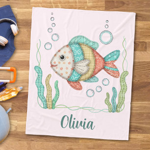 Charming Patchwork Fish Fleece Blanket