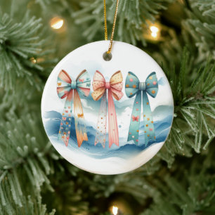 Charming Patterned Trailing Bows  Ceramic Tree Decoration