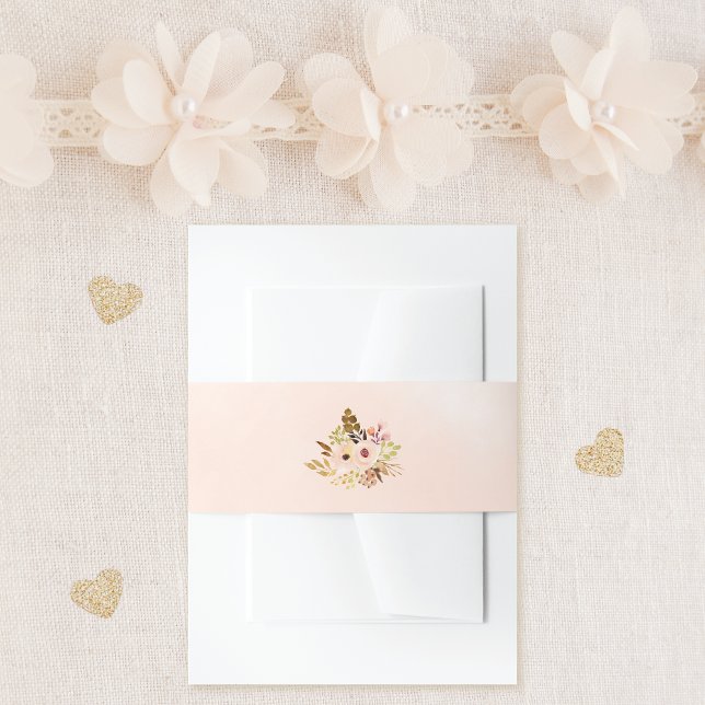 Charming Peach Floral Bouquet Wedding Invitation Belly Band (Creator Uploaded)
