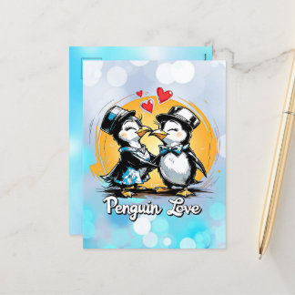 Charming Penguin Couple Holiday Postcard