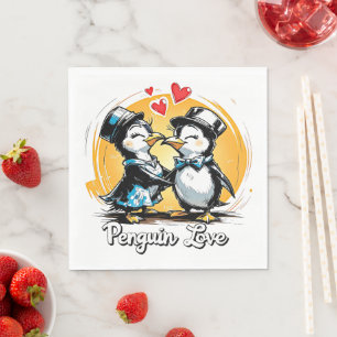 Charming Penguin Couple Napkin