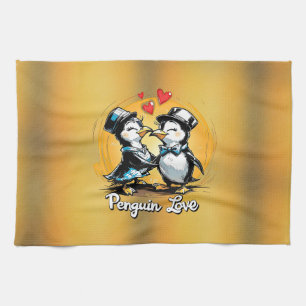 Charming Penguin Couple Tea Towel