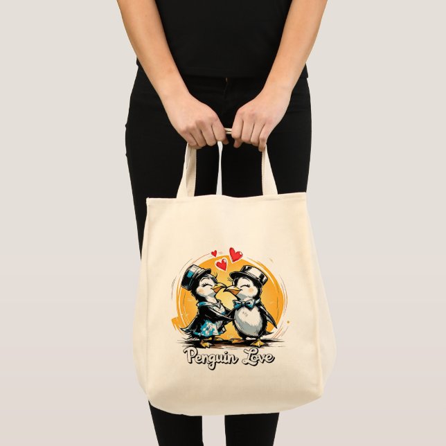 Charming Penguin Couple Tote Bag (Front (Product))