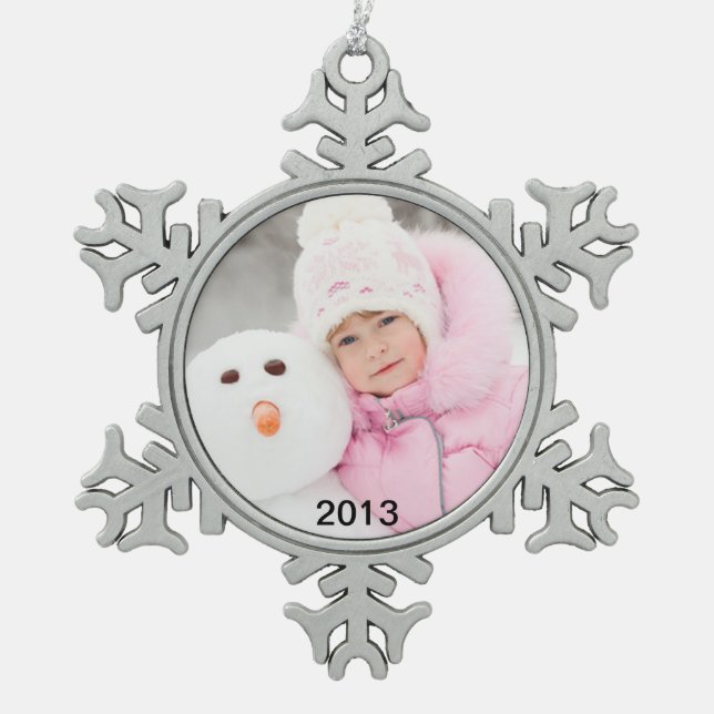 Charming Photo and Year Pewter Holiday Ornament (Front)