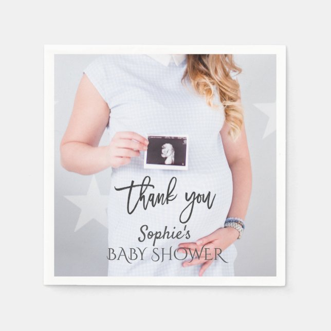 Charming Photo Baby Shower Handwriting Thank you Napkin (Front)