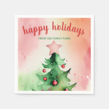 Charming Pine Tree & Red Ornaments Holiday