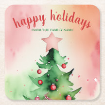 Charming Pine Tree & Red Ornaments Holiday
