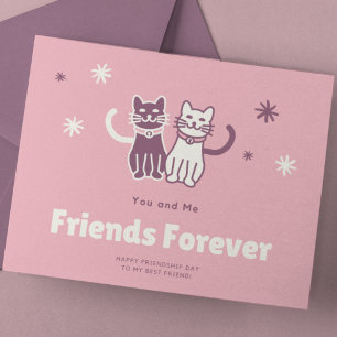 Charming Pink and White Cat Friendship Day Holiday Postcard