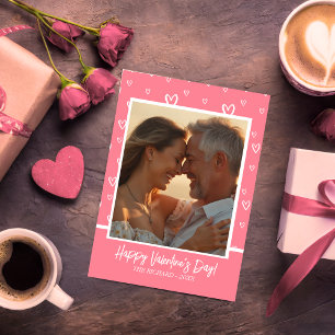Charming Pink and White Heart with Custom Photo Holiday Card