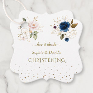 Charming Pink Blue Gold Flowers Twins Christening Favour Tags