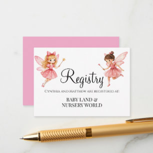 Charming Pink Fairies Baby Shower Gift Registry Enclosure Card