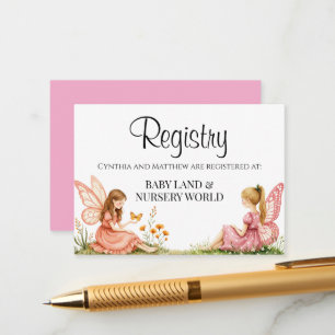 Charming Pink Fairies Baby Shower Gift Registry Enclosure Card