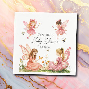 Charming Pink Fairies Woodland Baby Shower Napkin